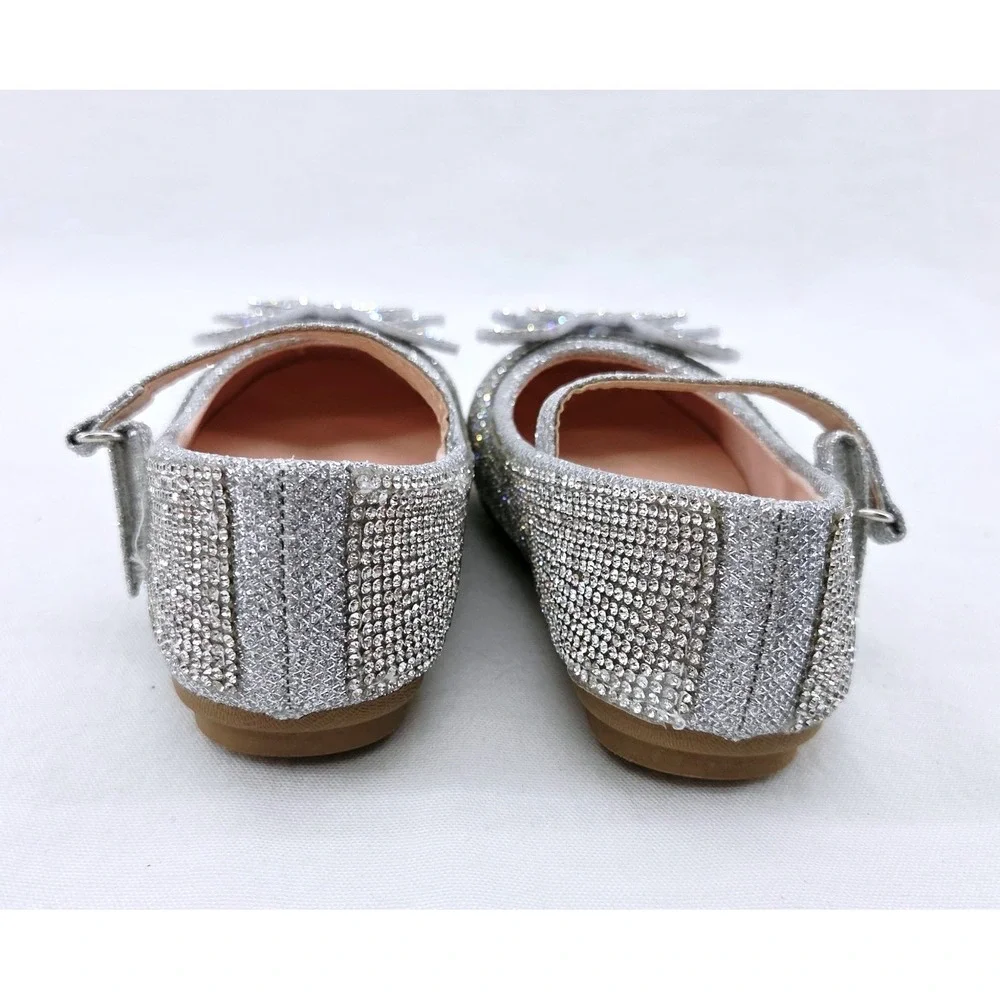 Link Sabina Kids Silver Rhinestone Butterfly Mary Jane Flats - Size 7